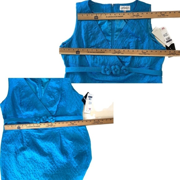 Studio 1 Agua Blue Formal Sleeveless Dress w/Flowered Belt V-neck Front Size 20W - Picture 11 of 12